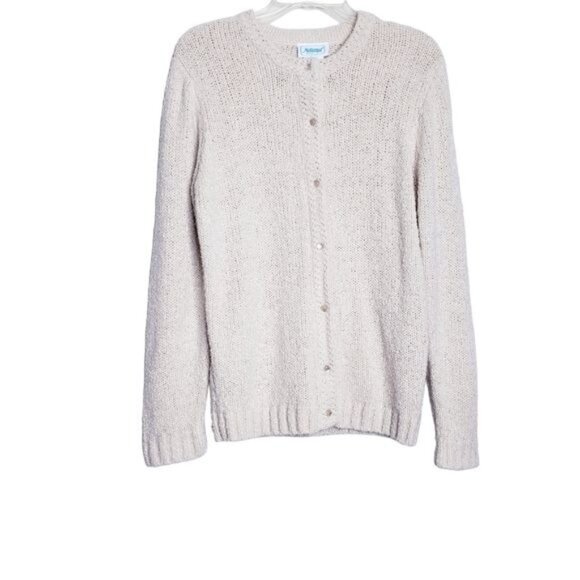 Vintage Tan Oatmeal Knit Button Front Soft Cardigan Sweater Women's Size Medium - Picture 7 of 7